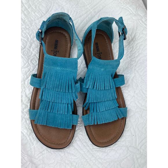 Minnetonka Women's Size 8 Blue Suede Strap Hippie Boho Vacation Sandal 10018584 - Picture 4 of 10